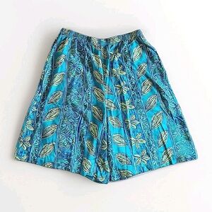 Vintage 90s Shorts Size L Bright Floral High Rise Mom Longline Blue Green Ladies